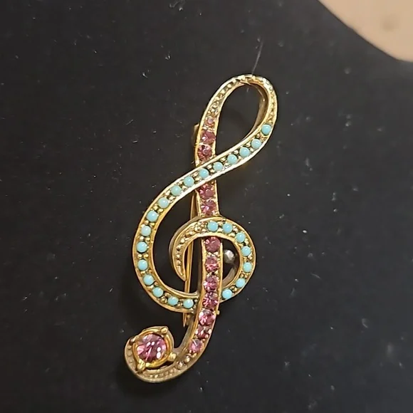 Vintage Treble Clef Rhinestone brooch - Picture 1 of 3